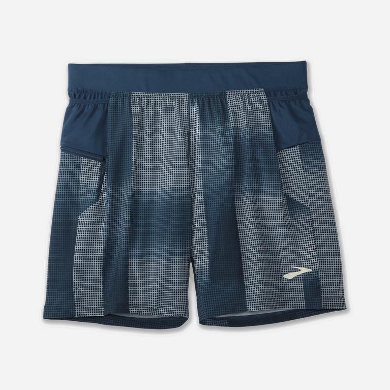 Brooks Sherpa 7 2-In-1 Australia - Men's Running Shorts - Indigo Rush Altitude Print (628174-FOD)